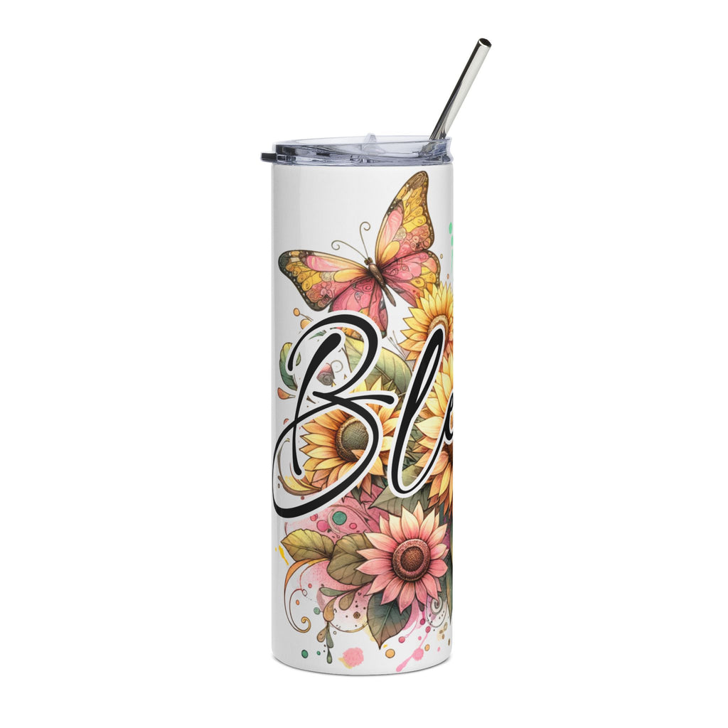 Blessed Floral Stainless Steel Tumbler – 20oz Sunflower & Butterfly Travel Cup