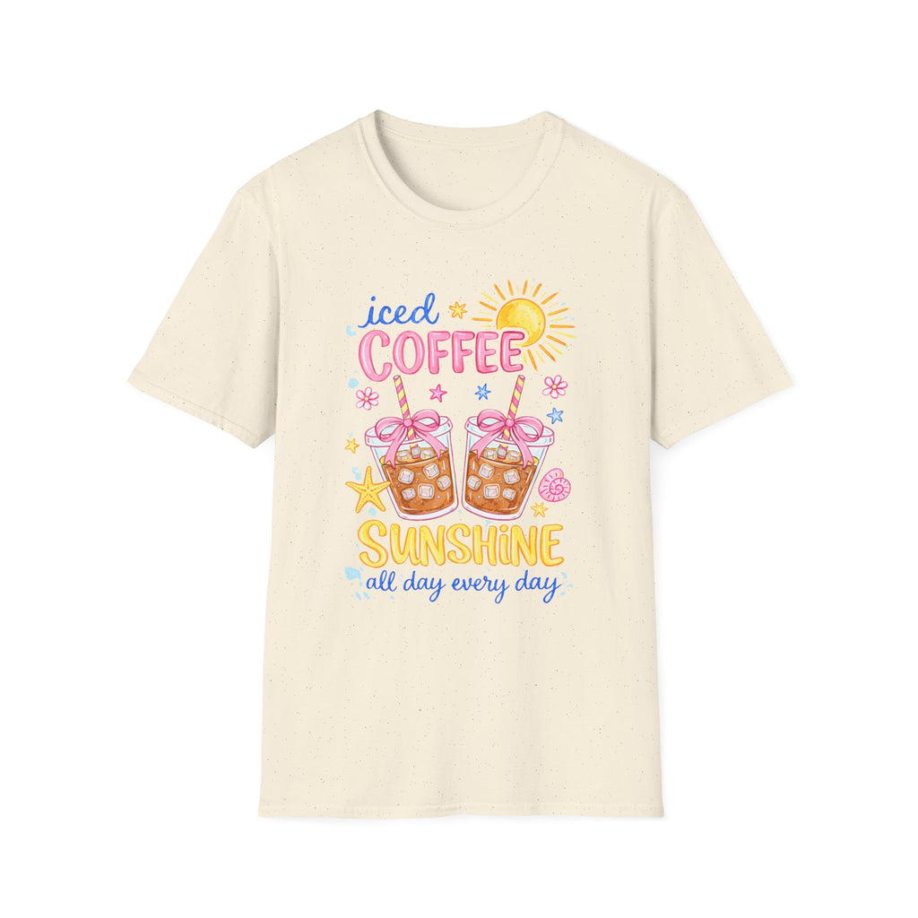 Iced Coffee Sunshine T-Shirt - 'Iced Coffee Sunshine All Day Every Day' Cute Summer Graphic Tee