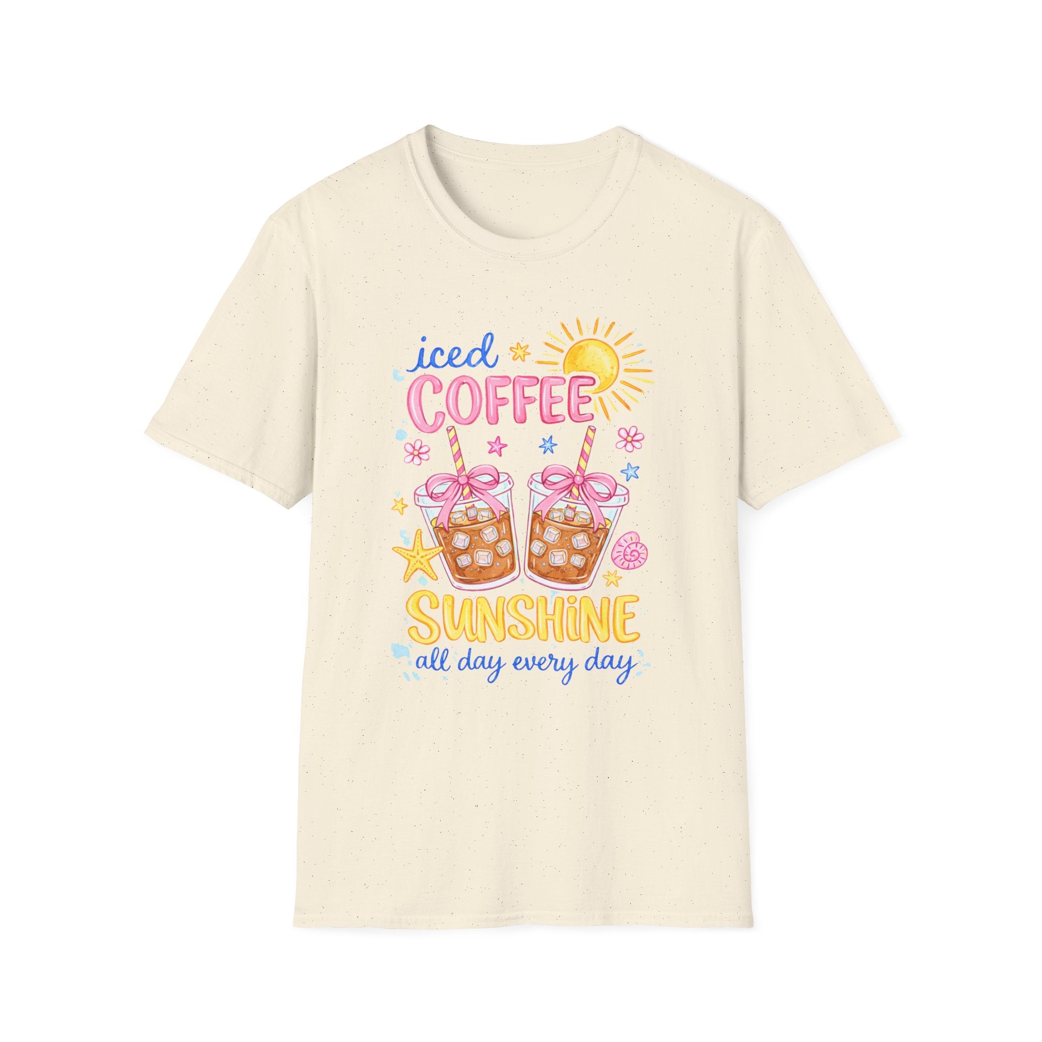 Iced Coffee Sunshine T-Shirt - 'Iced Coffee Sunshine All Day Every Day' Cute Summer Graphic Tee