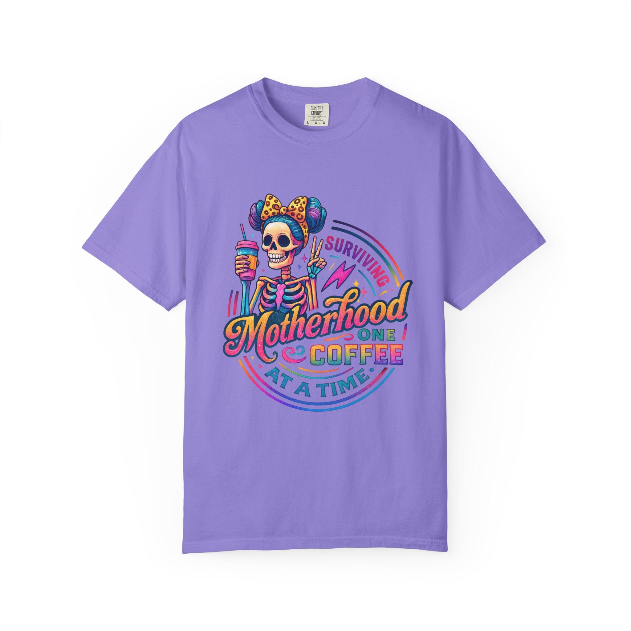 Motherhood One Coffee at a Time T-Shirt — Funny Skeleton Mom Coffee Tee