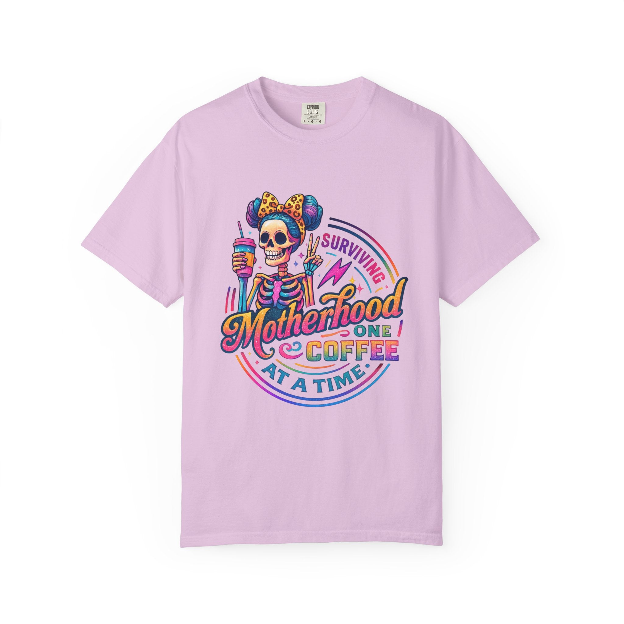 Motherhood One Coffee at a Time T-Shirt — Funny Skeleton Mom Coffee Tee